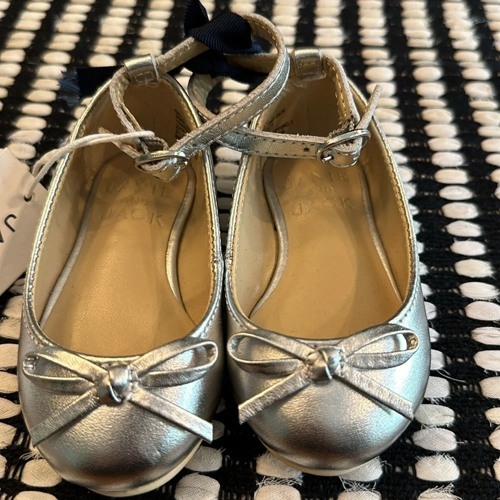 JANIE and JACK METALLIC ANKLE STRAP BOW BALLET FLAT